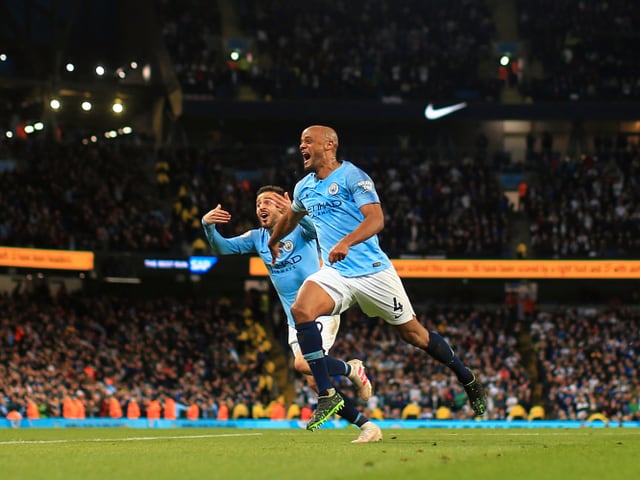Vincent Kompany goes to the fans after the goal of his dreams. Vincent Kompany goes to the fans after the goal of his dreams.