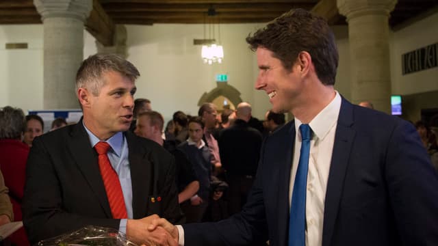 Lars Guggisberg und Christoph Ammann im Berner Rathaus. Lars Guggisberg und Christoph Ammann im Berner Rathaus.