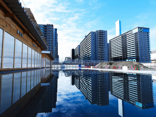 Blick auf das olympische Dorf im Tokio. Blick auf das olympische Dorf im Tokio.