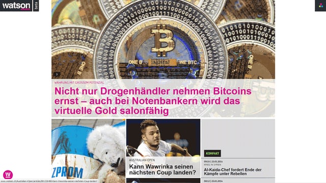 Ein animiertes GIF, das die scrollende Titelseite der Watson-Webseite zeigt. Ein animiertes GIF, das die scrollende Titelseite der Watson-Webseite zeigt.