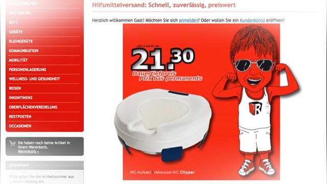 Website mit Angebot eines WC-Aufsatzes. Website mit Angebot eines WC-Aufsatzes.