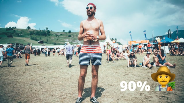 Ein Mann in Badehose hält ein Bier Ein Mann in Badehose hält ein Bier