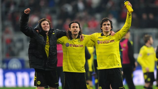 Kevin Grosskreutz, Neven Subotic und Mats Hummels in Feierlaune. Kevin Grosskreutz, Neven Subotic und Mats Hummels in Feierlaune.