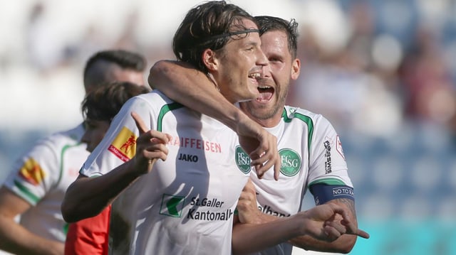 Daniele Russo und Stéphane Besle bejubeln das 1:0. Daniele Russo und Stéphane Besle bejubeln das 1:0.