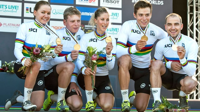 Sina Frei, Joel Roth, Jolanda Neff, Filippo Colombo und Nino Schurter Sina Frei, Joel Roth, Jolanda Neff, Filippo Colombo und Nino Schurter