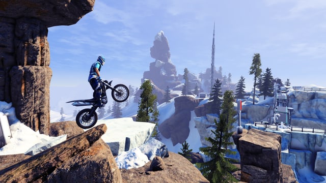 Spielszene aus «Trials Fusion» mit einem über einen Abgrund springenden Motorradfahrer. Spielszene aus «Trials Fusion» mit einem über einen Abgrund springenden Motorradfahrer.