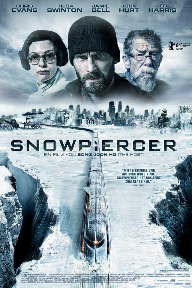 Poster: Oben die Köpfe der Hauptdarsteller, unten eine Ausicht auf einen Zug, der durch eine Schneelandschaft fährt Poster: Oben die Köpfe der Hauptdarsteller, unten eine Ausicht auf einen Zug, der durch eine Schneelandschaft fährt