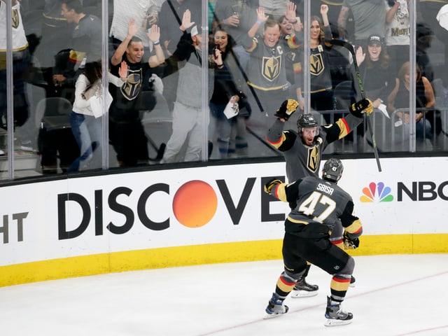 Reilly Smith bejubelt seinen Treffer, Luca Sbisa ist der 1. Gratulant. Reilly Smith bejubelt seinen Treffer, Luca Sbisa ist der 1. Gratulant.