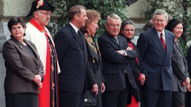 Bundespräsidentin Dreifuss, Bundesräte Ogi, Koller, Villiger Bundespräsidentin Dreifuss, Bundesräte Ogi, Koller, Villiger