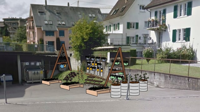 Eine Zeichnung eines Gartens auf einem Foto. Eine Zeichnung eines Gartens auf einem Foto.