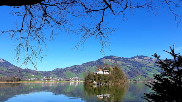 März: Lauerzersee bei wolkenlosem Märzwetter. März: Lauerzersee bei wolkenlosem Märzwetter.
