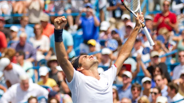 Roger Federer in Jubelpose. Roger Federer in Jubelpose.