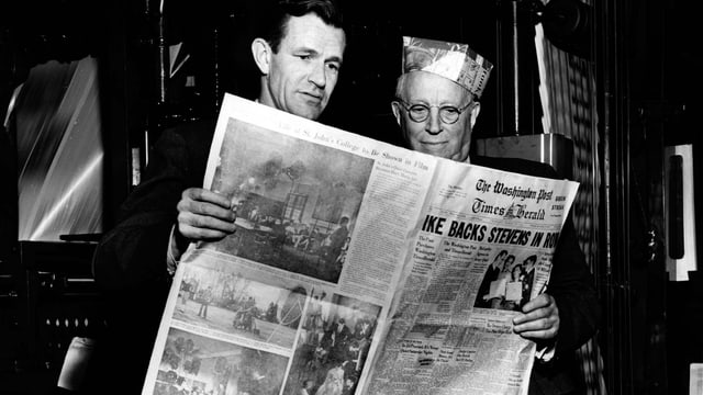 Philip L. Graham (l) mit dem kalifornischen Bankier Eugene Meyer, der die «Post» 20 Jahre zuvor ersteigert hatte. Philip L. Graham (l) mit dem kalifornischen Bankier Eugene Meyer, der die «Post» 20 Jahre zuvor ersteigert hatte.