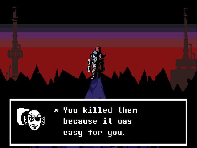 "Du hast sie getötet, weil es einfach für dich war", meint Undyne. "Du hast sie getötet, weil es einfach für dich war", meint Undyne.
