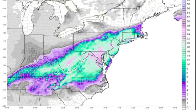Grafik der Niederschlagszone (USA) und Summen bis Sonntag Mitternacht (1 inch = 2,54 cm) Grafik der Niederschlagszone (USA) und Summen bis Sonntag Mitternacht (1 inch = 2,54 cm)