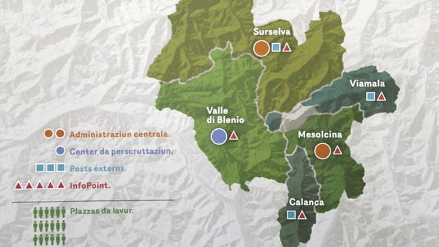 Carta dal Parc Adula cun nudà ils centers. Carta dal Parc Adula cun nudà ils centers.