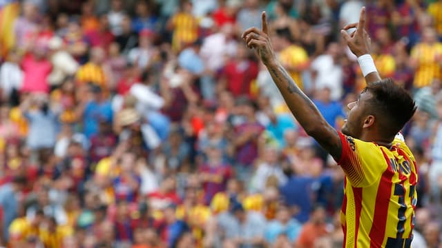 Neymar jubelt über sein Tor gegen Bilbao. Neymar jubelt über sein Tor gegen Bilbao.