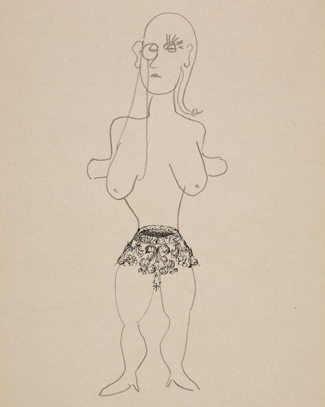 Auf einem Papier ist eine Krone abgedruckt, die auf dem Kopf steht. Um sie herum ist eine nackte Frauenfigur mit grossen Brüsten gezeichnet, die Krone bildet ihre Unterhose. Auf einem Papier ist eine Krone abgedruckt, die auf dem Kopf steht. Um sie herum ist eine nackte Frauenfigur mit grossen Brüsten gezeichnet, die Krone bildet ihre Unterhose.