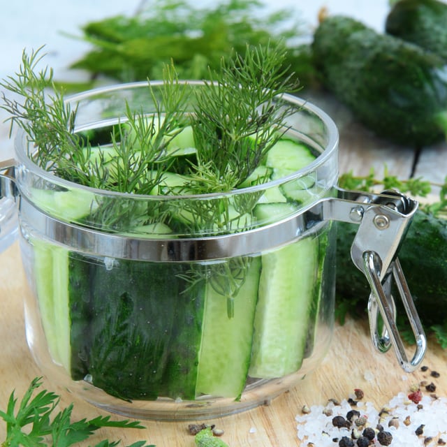Gurken im Glas mit Dillzweigen Gurken im Glas mit Dillzweigen