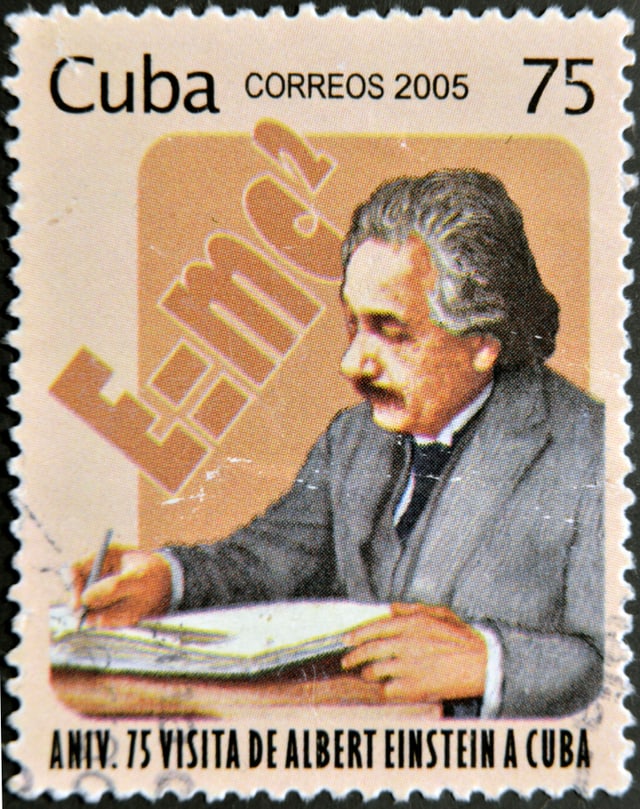 Eine Briefmarke mit Albert Einstein erinnert an einen Besuch des Physik-Nobelpreisträgers in Kuba. Eine Briefmarke mit Albert Einstein erinnert an einen Besuch des Physik-Nobelpreisträgers in Kuba.