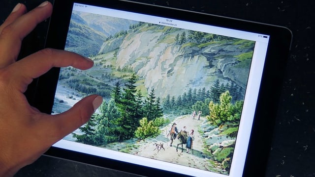 Ein Gemälde eines Kleinmeisters auf einem Tablet. Ein Gemälde eines Kleinmeisters auf einem Tablet.
