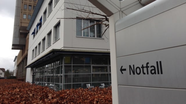 Schild vor Gebäude. Schild vor Gebäude.