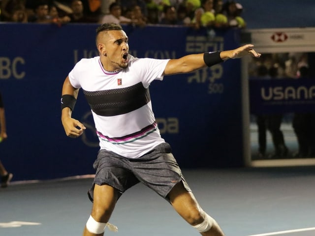 Nick Kyrgios ruft auf dem Court aus Nick Kyrgios ruft auf dem Court aus