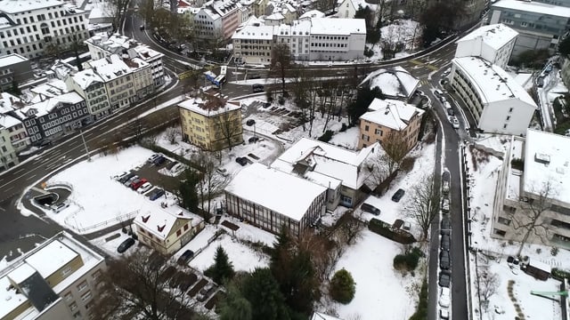 Platztor-Areal von oben, mitten in der Stadt St. Gallen Platztor-Areal von oben, mitten in der Stadt St. Gallen