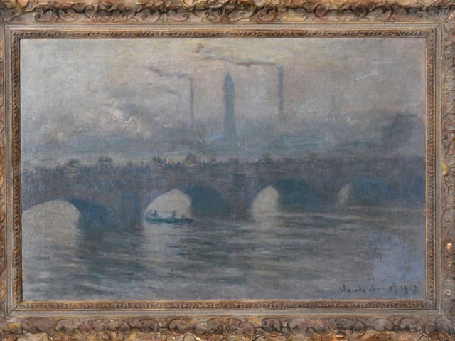 Genälde einer grossen Brücke, im Hintergrund Fabrikschornsteine Genälde einer grossen Brücke, im Hintergrund Fabrikschornsteine
