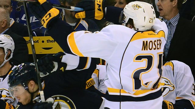 Simon Moser im Spiel gegen die St. Louis Blues. Simon Moser im Spiel gegen die St. Louis Blues.