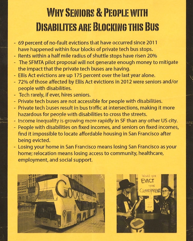 Gelbes Flugblatt, auf dem die Gründe der Bus-Blockierung aufgeführt sind. Gelbes Flugblatt, auf dem die Gründe der Bus-Blockierung aufgeführt sind.