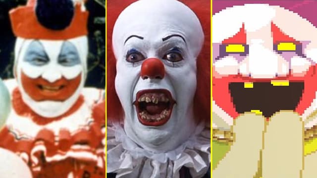 Die Portraits von drei unheimlichen Clowns. Die Portraits von drei unheimlichen Clowns.