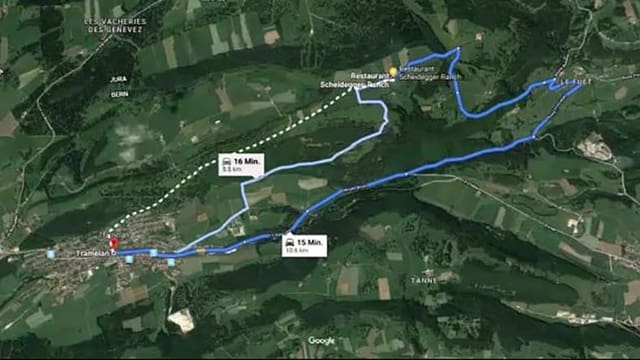 Google Maps Printscreen der drei Routen Google Maps Printscreen der drei Routen