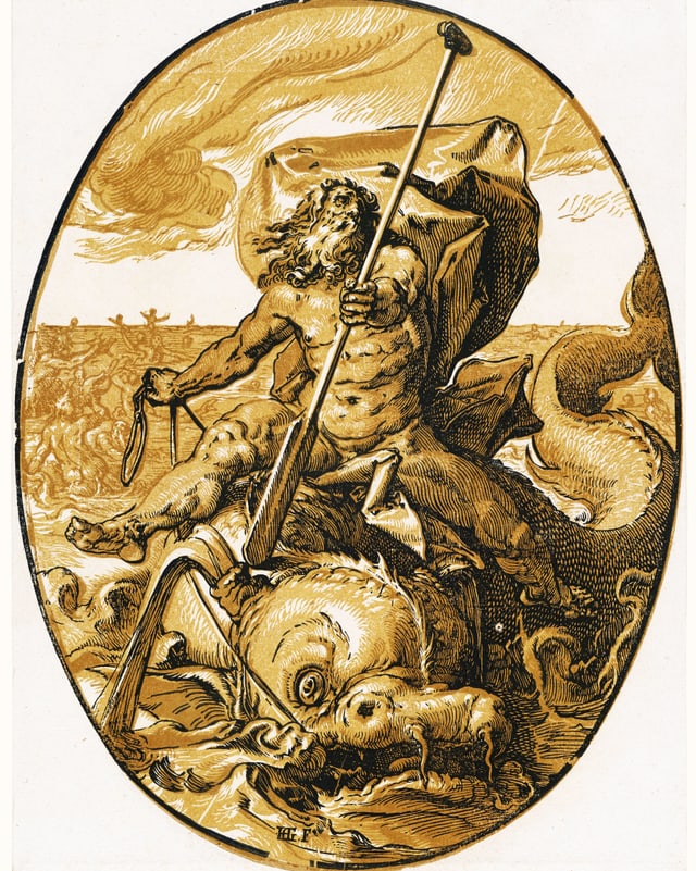 Neptun reitet auf einem Seemonster. Neptun reitet auf einem Seemonster.