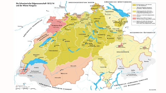 Überblick über die Veränderungen der Schweizer Eidgenossenschaft durch den Wiener Kongress von 1814. Überblick über die Veränderungen der Schweizer Eidgenossenschaft durch den Wiener Kongress von 1814.