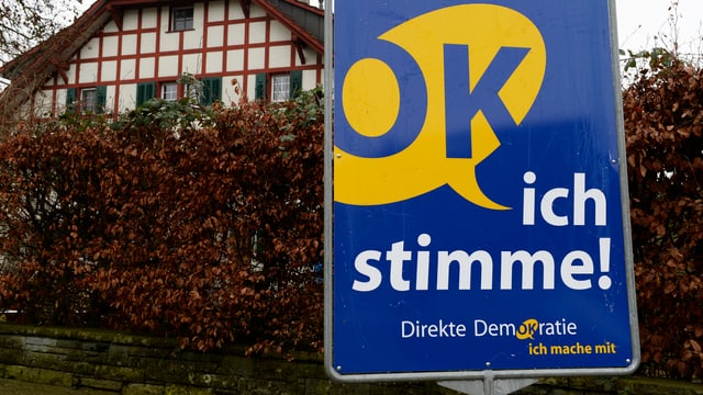Plakat auf dem steht «Ok, ich stimme!». Plakat auf dem steht «Ok, ich stimme!».