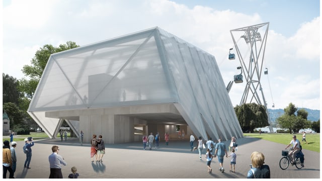 Die Station der ZKB-Seilbahn ist ein leichter, heller Bau. Die Station der ZKB-Seilbahn ist ein leichter, heller Bau.
