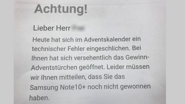 Mitteilung von Bonuscard: Doch nicht gewonnen Mitteilung von Bonuscard: Doch nicht gewonnen