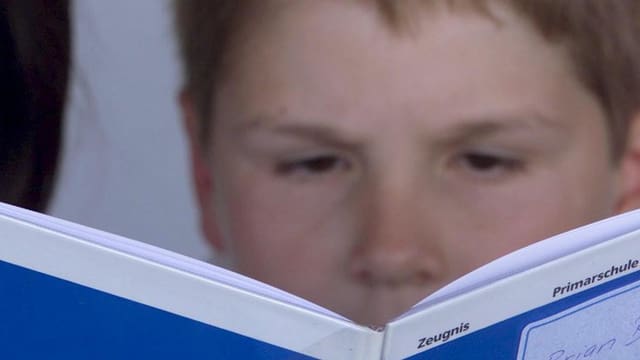 Ein Bub studiert sein Zeugnis. Ein Bub studiert sein Zeugnis.