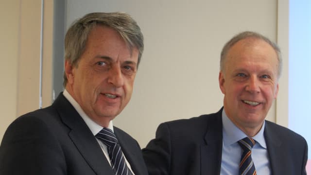 Josef Rohrer, Verwaltungsratspräsident der Insel-Gruppe (links) und Insel-CEO Holger Baumann. Josef Rohrer, Verwaltungsratspräsident der Insel-Gruppe (links) und Insel-CEO Holger Baumann.