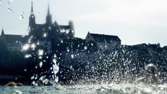 Badende Menschen im Rhein. Badende Menschen im Rhein.
