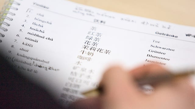 Chinesische Worte auf Deutsch in einem Buch. Chinesische Worte auf Deutsch in einem Buch.