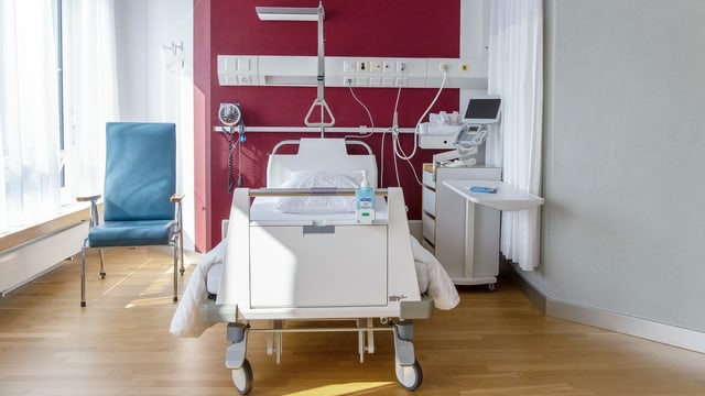 Spitalbett in Einzelzimmer. Spitalbett in Einzelzimmer.