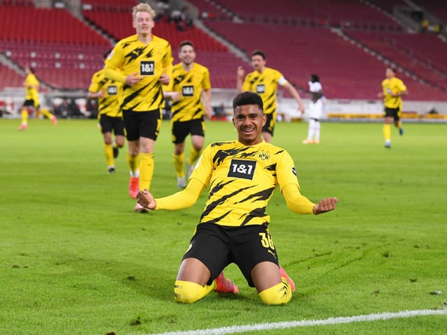 Ansgar Knauff jubelt über das 3:2 in Stuttgart. Ansgar Knauff jubelt über das 3:2 in Stuttgart.