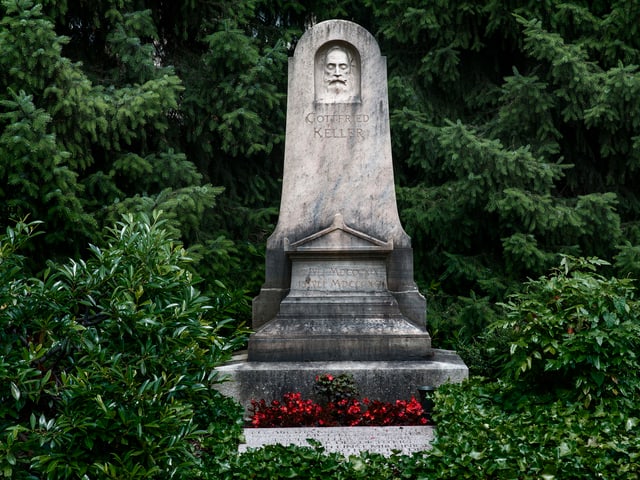Grabstein von Gottfried Keller auf dem Sihlfeldfriedhof in Zürich.