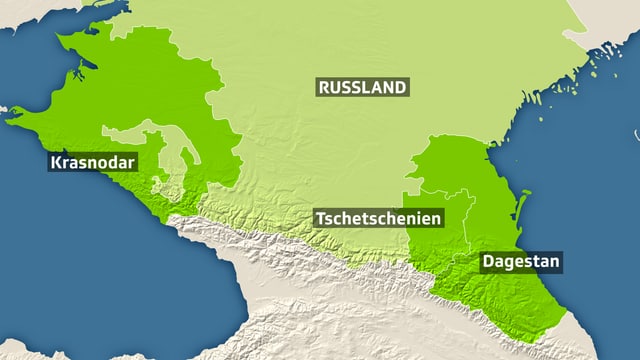 Karte mit Kaukasus von Krasnodar, Tschetschenien, Dagestan. Karte mit Kaukasus von Krasnodar, Tschetschenien, Dagestan.