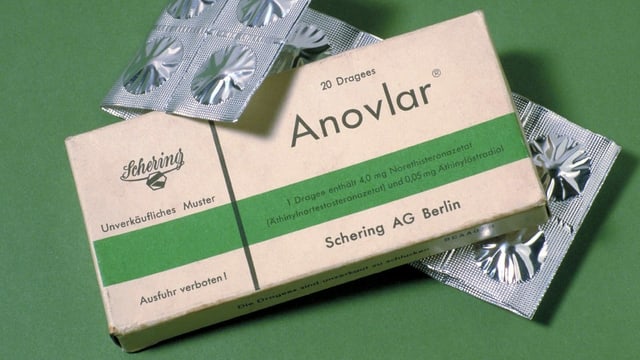 Eine vergilbte Packung Pillen, auf der «Anovlar» steht. Eine vergilbte Packung Pillen, auf der «Anovlar» steht.