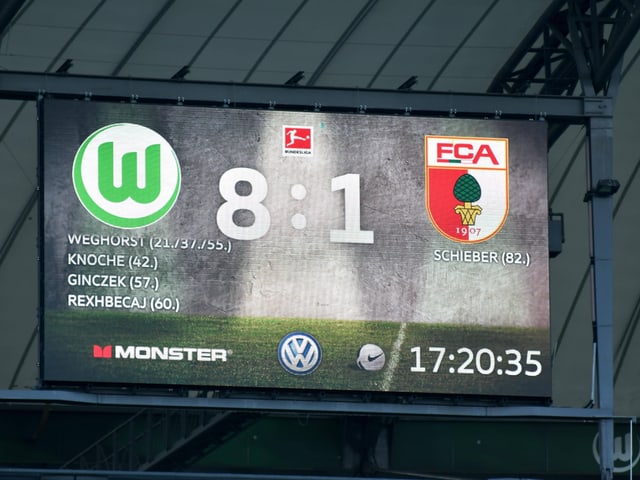 Resultat-Anzeige in Wolfsburg. Resultat-Anzeige in Wolfsburg.