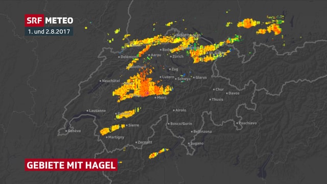 Ein Schweizer Karte mit den Hagelgebieten Ein Schweizer Karte mit den Hagelgebieten