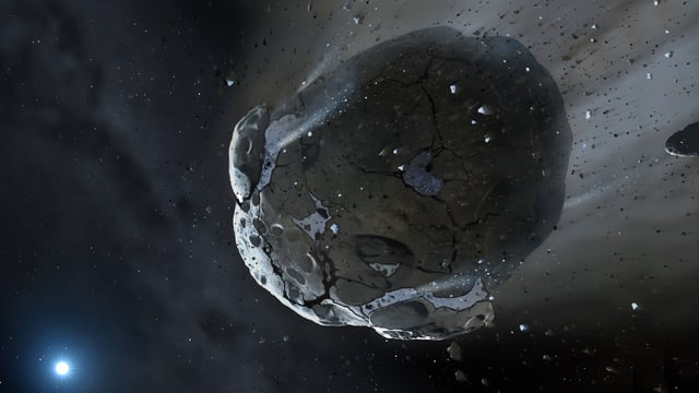 Grafik eines zerbrechenden Asteroiden. Grafik eines zerbrechenden Asteroiden.